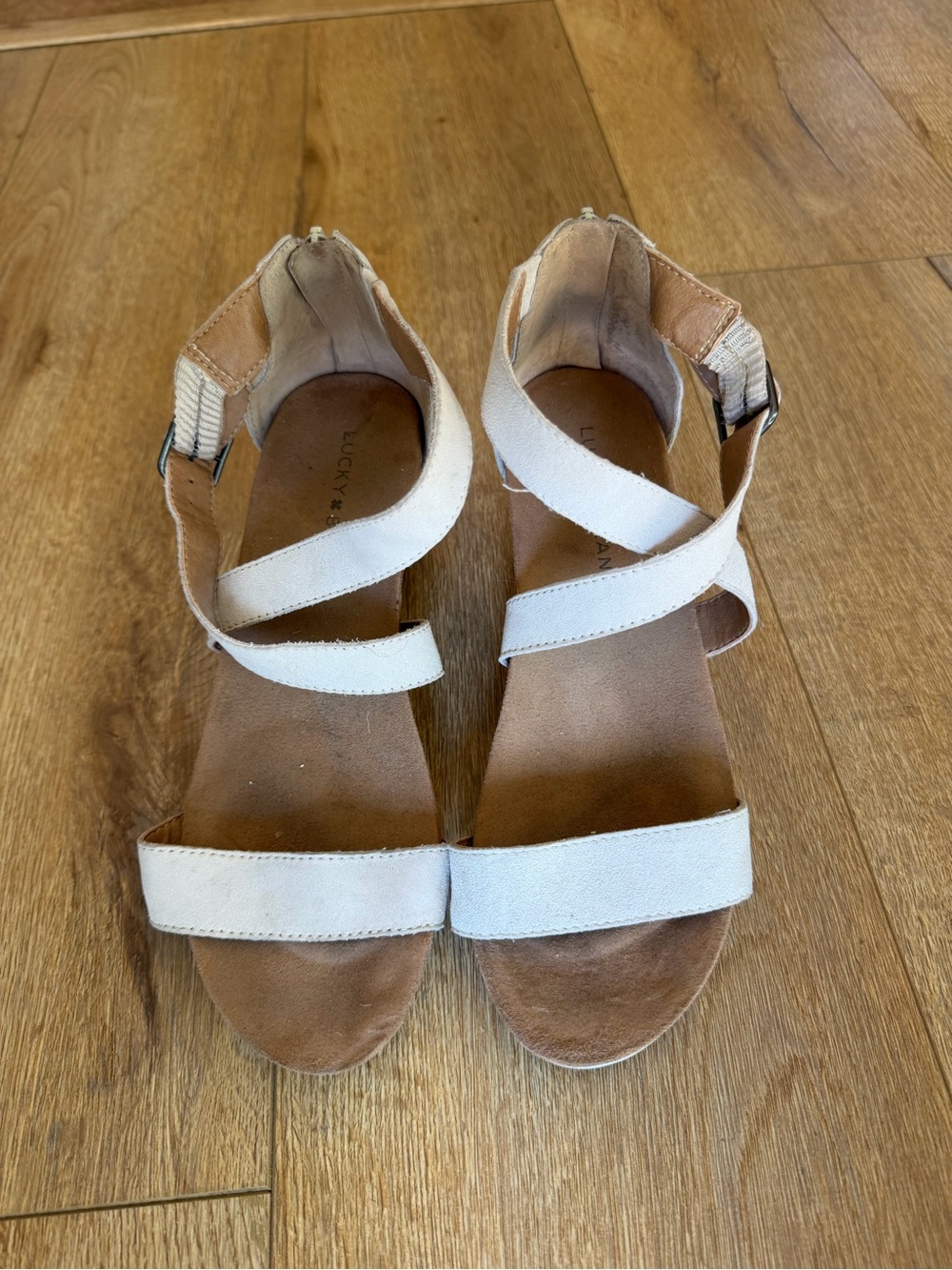 Cream neutral Suede Strappy Wedge Sandals - Lucky Brand 7.5